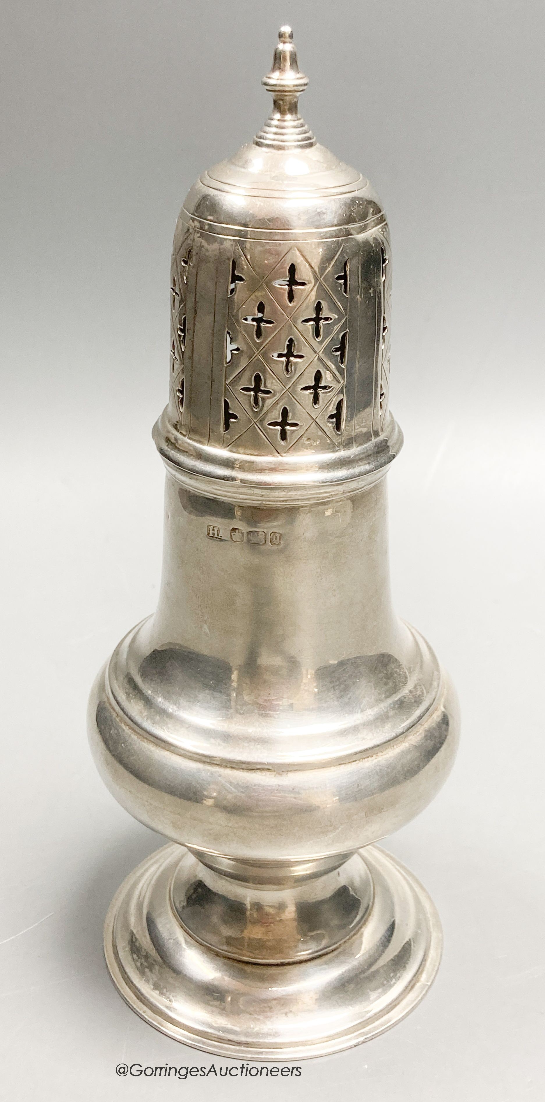 A late Victorian silver baluster sugar caster, Sheffield, 1899, 19.7cm